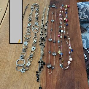 Anne Taylor Lia Sophia Silver Black beaded 4 long Necklaces stamped metal, gems